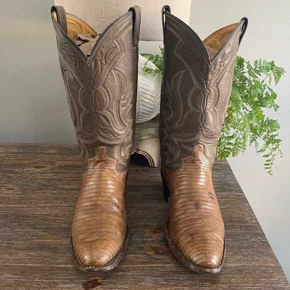 Vtg Justin Lizard Western Cowboy Boots Mens 9 D Brown Tan - Picture 12 of 15